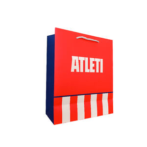 Small gift bag red crest and blue with lower stripes 18x10x23 cm
